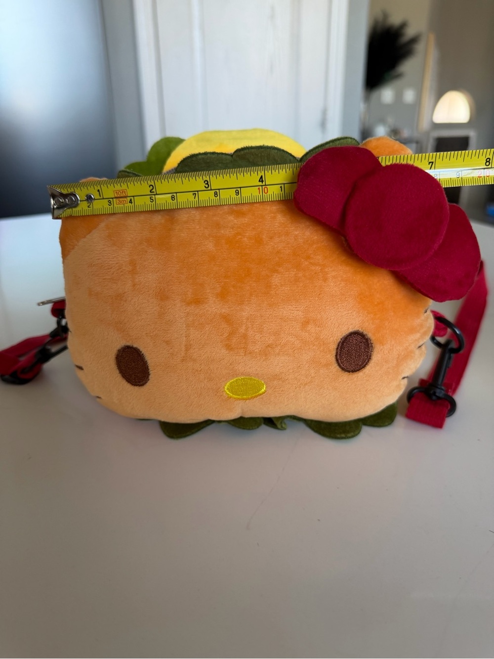 Sanrio Hello Kitty Plush Crossbody Bag in Orange with Red Bow - Picture 8 of 10